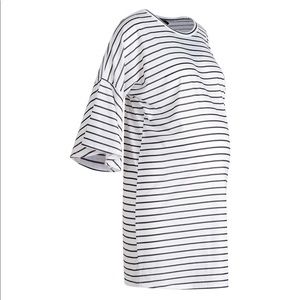 Maternity Mono Stripe Frill Sleeve Tshirt Dress